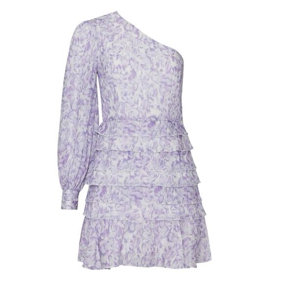 La Maison Talulah one-shoulder dress in lavender cream floral print in Medium. - Picture 5 of 9